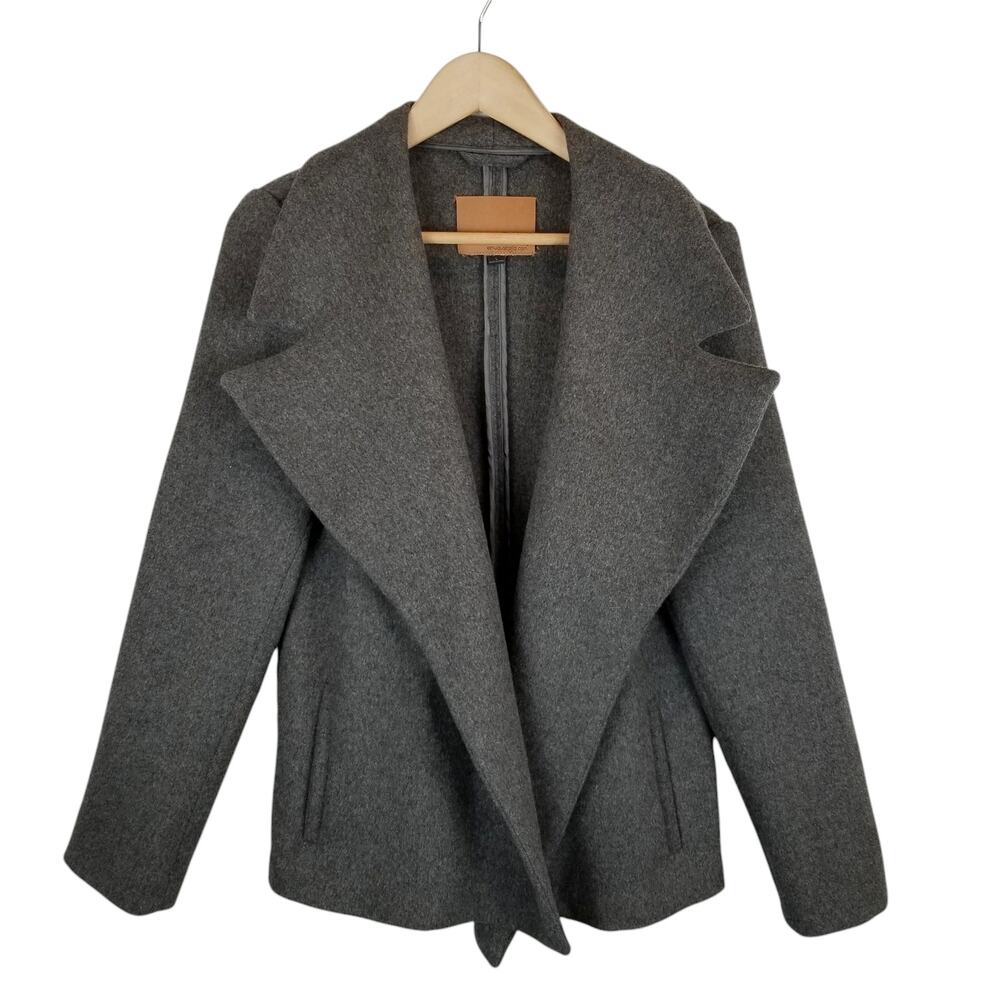 Emu Australia Women's 100% Merino Wool Gray Open Front Wide Lapel Jacket Large